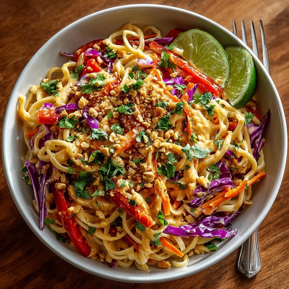 Creamy Thai Peanut Noodle Salad: a flavorful, satisfying lunch with vibrant vegetables showing.