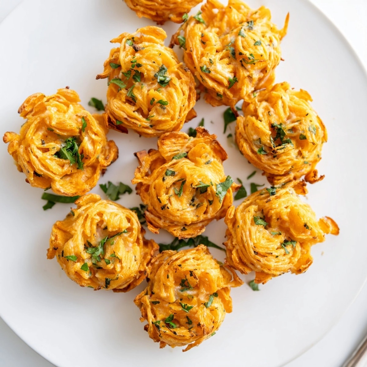 A batch of savory Garlic Parmesan Sweet Potato Puffs, ready for dipping in marinara.
