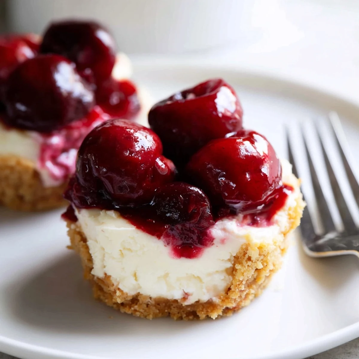 A golden-brown Cherry Cheesecake Muffin Pie topped with vibrant, juicy cherries.