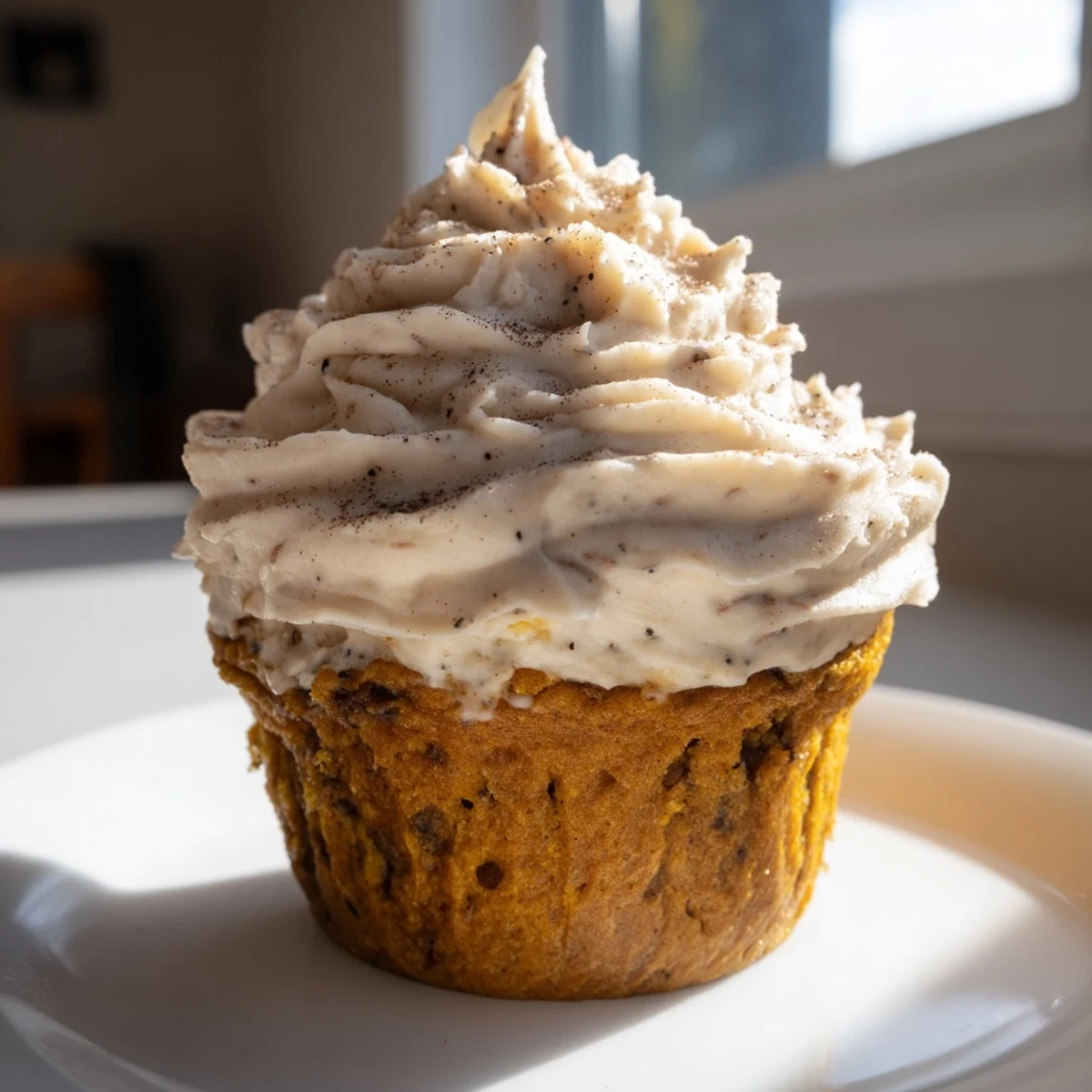 Delicious root beer pumpkin cupcakes, adorned with fluffy cream cheese frosting and spices.