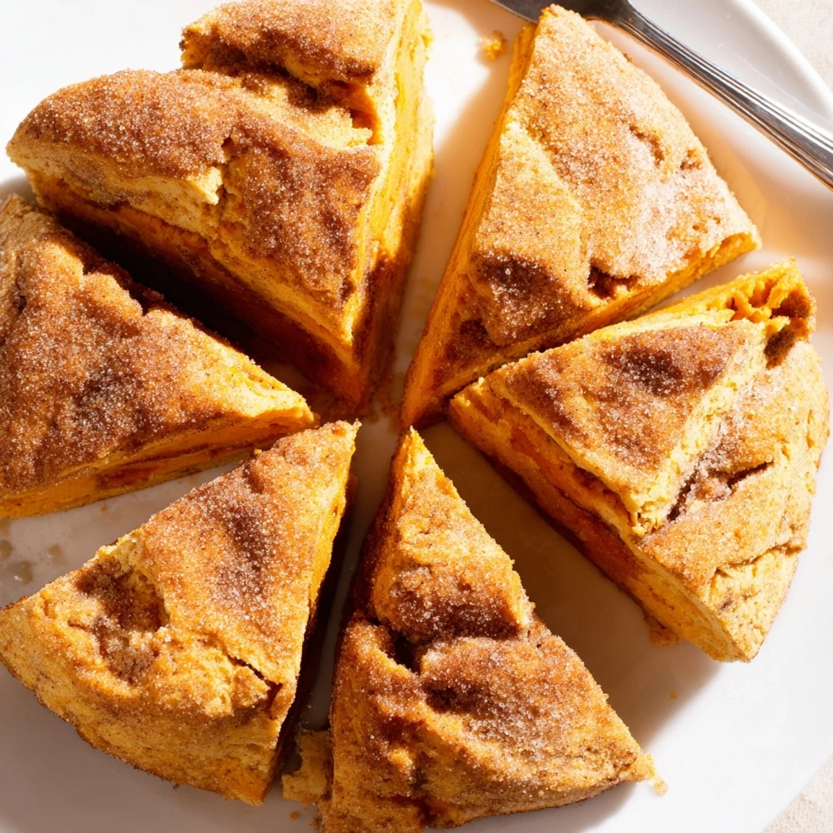Buttery, spiced Cinnamon Sugar Sweet Potato Scones, perfect alongside a hot coffee.