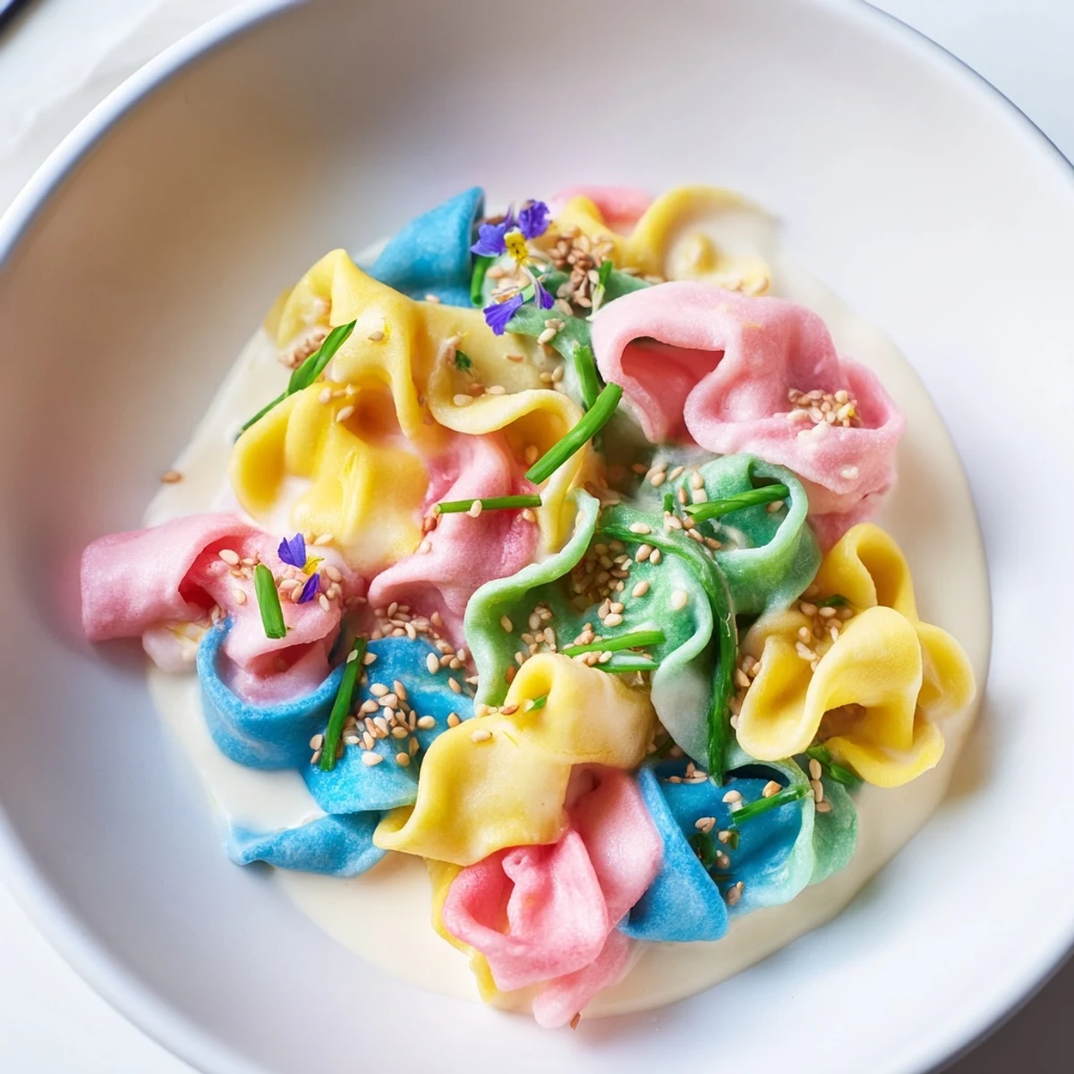 A colorful Neon Noodle Cloud dish served in a creamy sauce, bursting with flavor.  