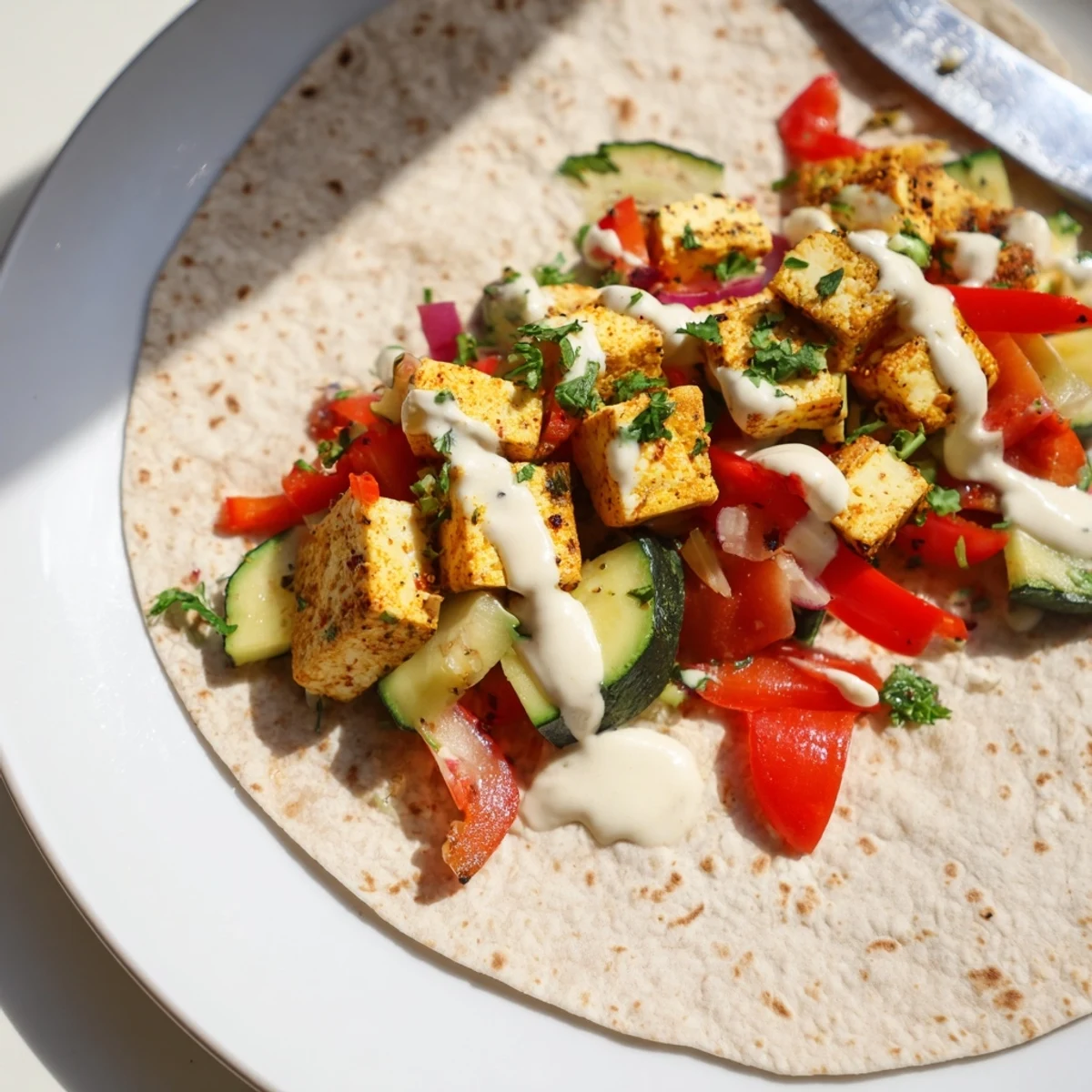 Vibrant Vegan Viral Recipe re-make featuring roasted tofu and fresh vegetables wrapped warmly.  