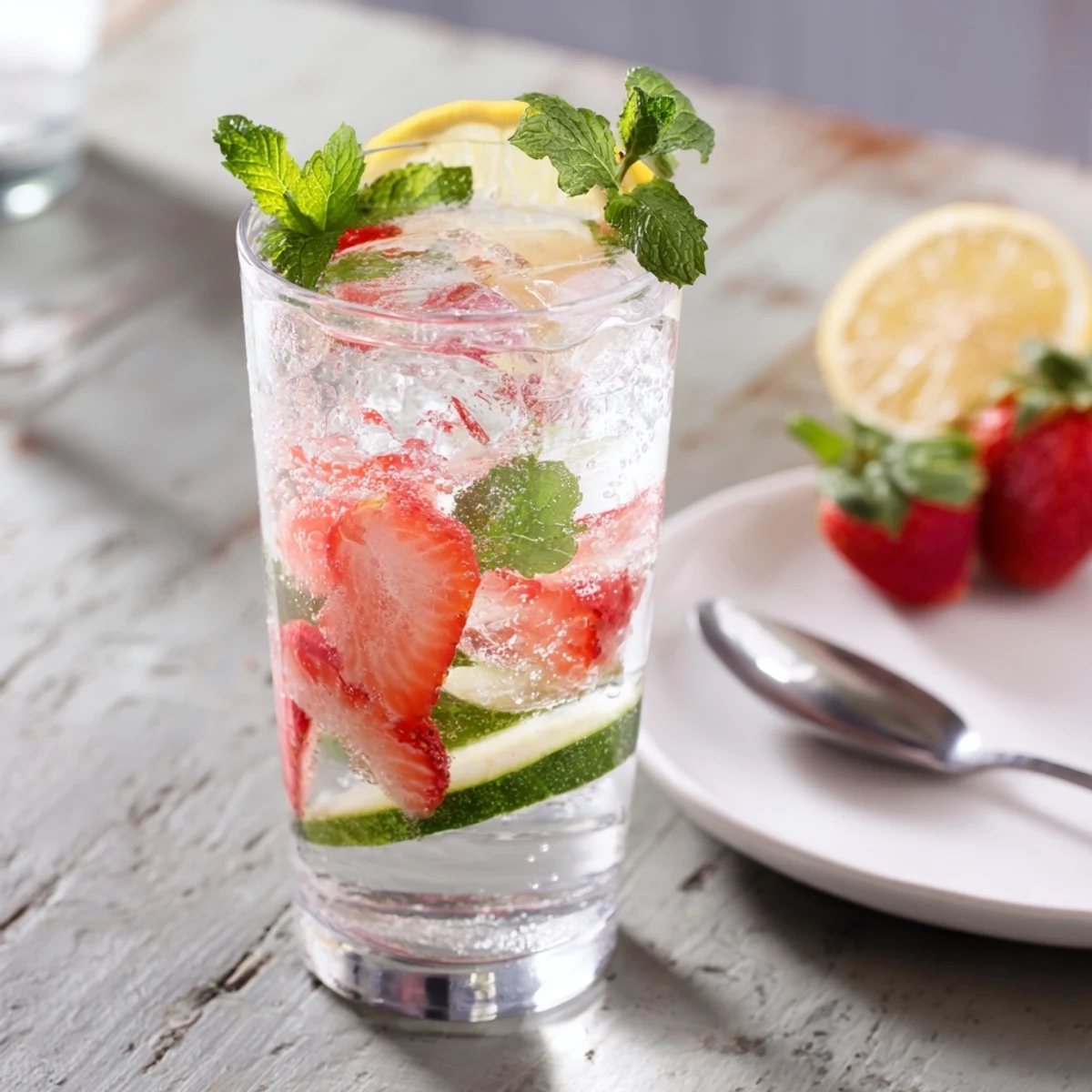 Cold, refreshing water-based mocktails with fresh fruit and herb garnishes.  