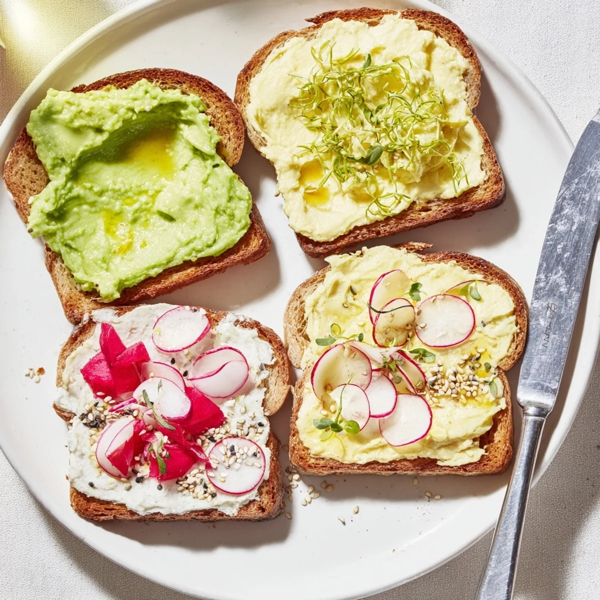 Vibrant Bright & Bold Breakfast Toasts topped with colorful ube and fresh avocado layers.  