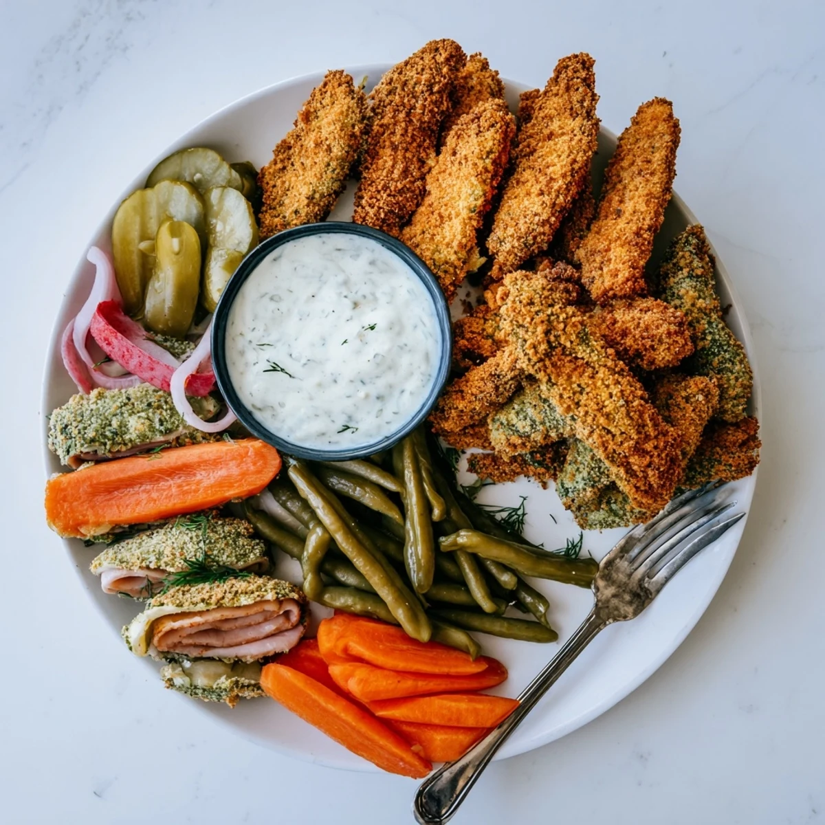 Crispy fried pickles on a platter, embodying the essence of a Pickle Lovers Meal.  