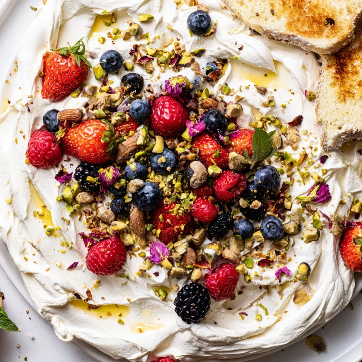 Beautifully arranged Butter Board Dessert topped with chocolate, nuts, and vibrant fruit.