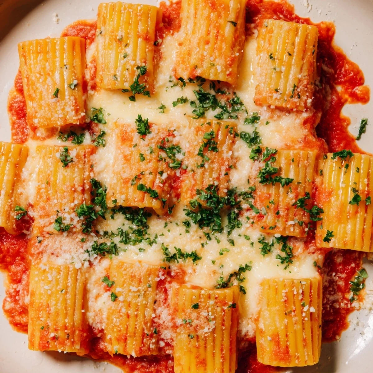 Delicious Honeycomb Pasta Cake filled with pasta arranged upright and bubbling cheese.