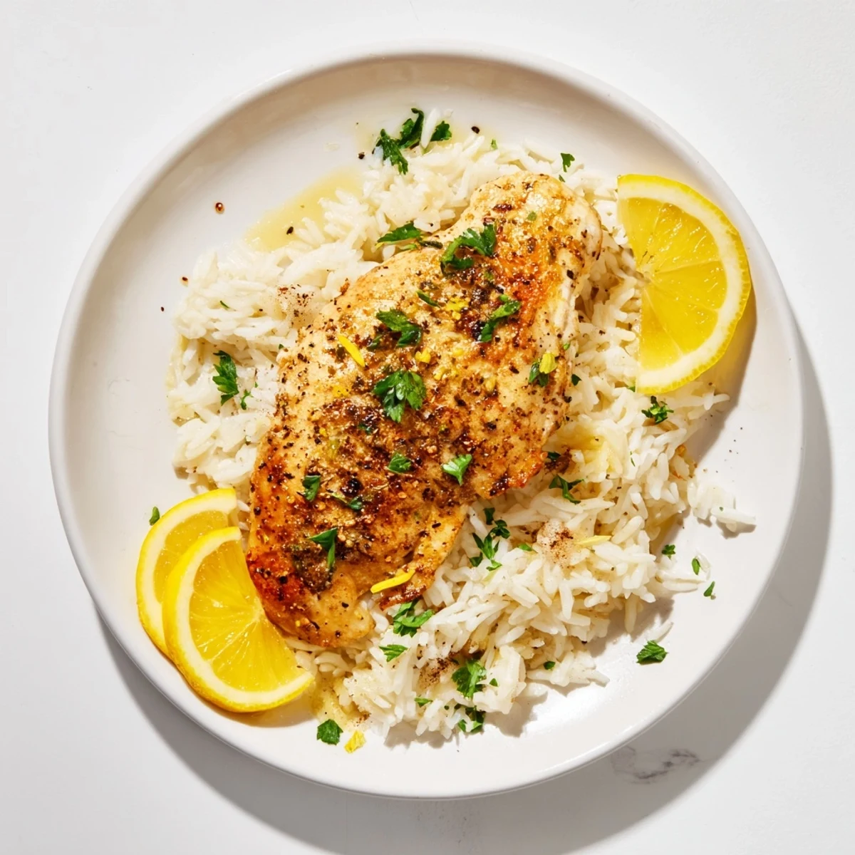 Golden-brown Lemon Pepper Chicken sits atop a bed of fluffy rice, ready to be enjoyed.