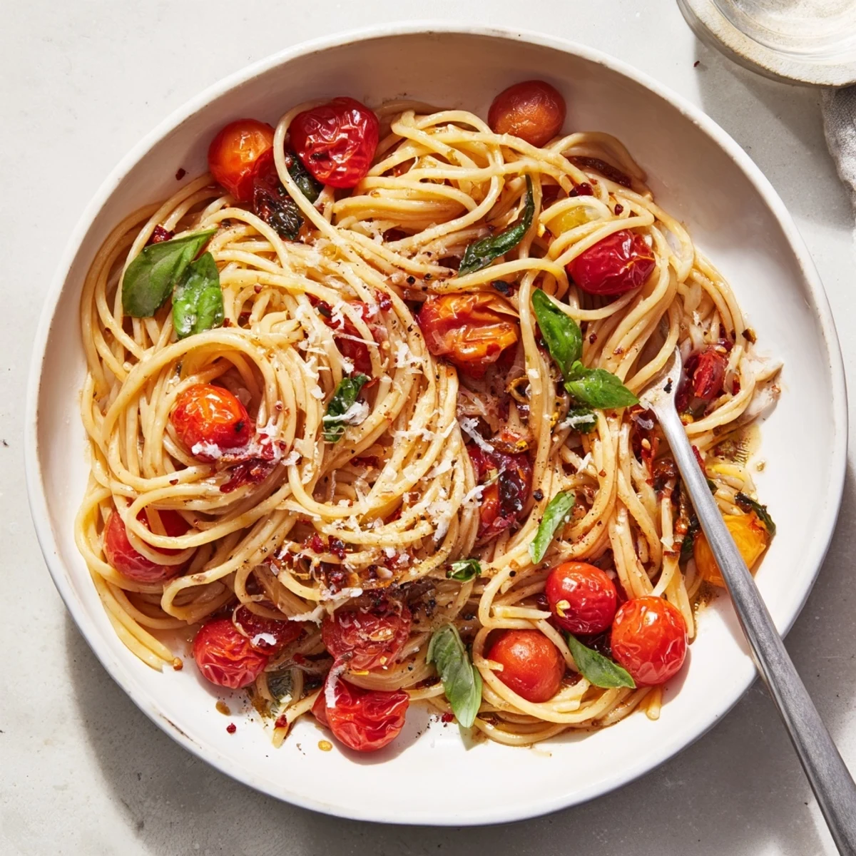 Quick and easy Lazy-Girl Pasta: Delicious Italian-inspired dish with red pepper flakes and grated Parmesan.