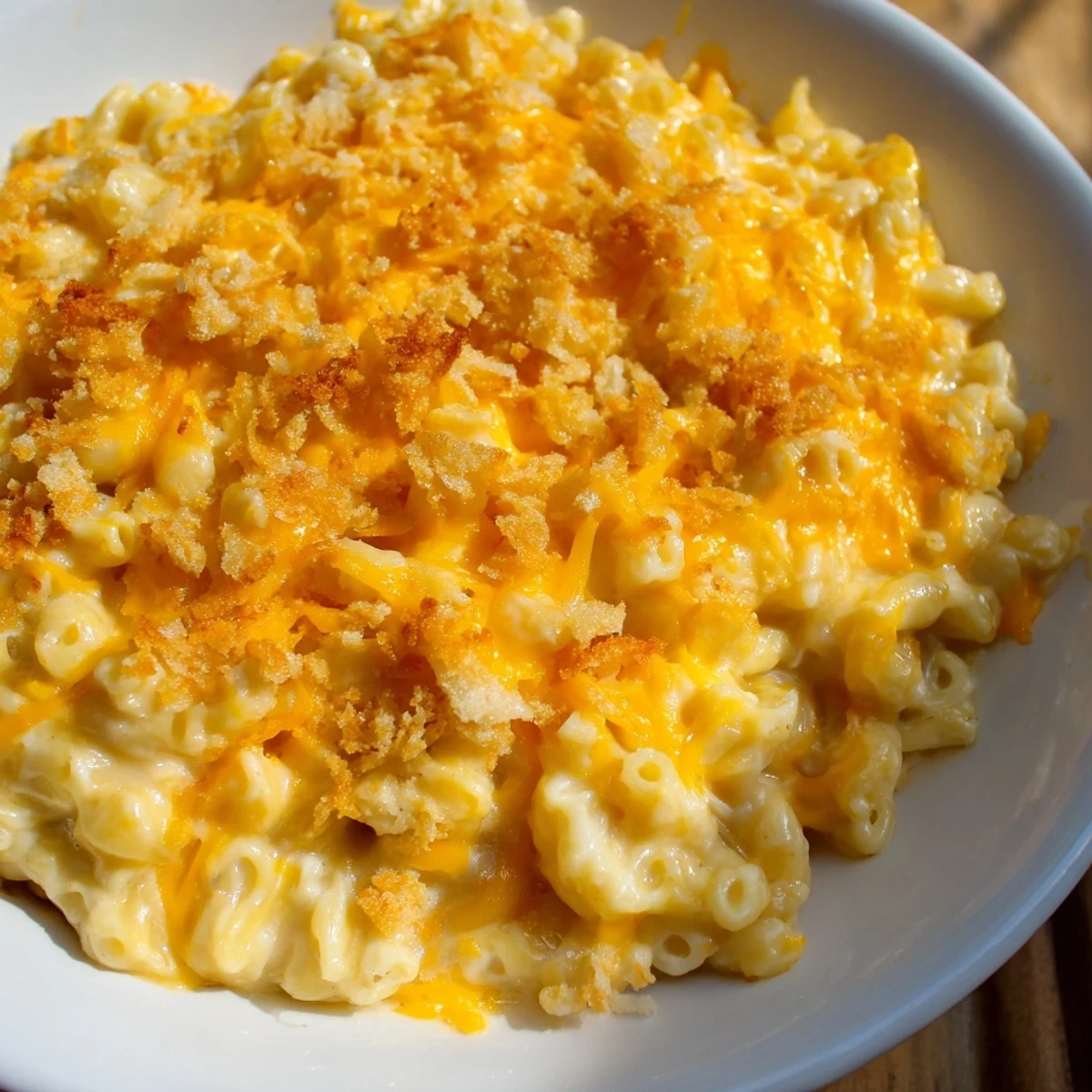 A baking dish overflowing with creamy Mac & Cheese with Evaporated Milk, perfectly baked and ready to serve.