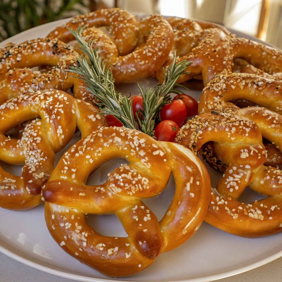 Freshly baked Budget Holiday Pretzel Wreath with rosemary and tomatoes offers a delicious holiday appetizer.