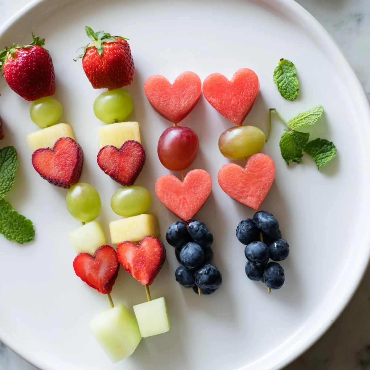 Vibrant Berry Good Heart Fruit Skewers offer a refreshing, colorful array of heart-shaped fruit pieces.