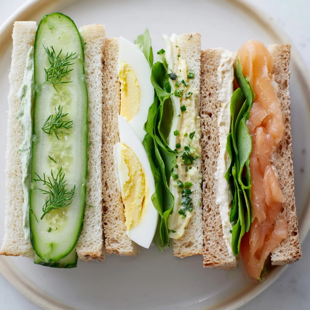 A tempting platter of Castle Feast Royal Tea Party Sandwiches, showcasing colorful fillings on various breads.