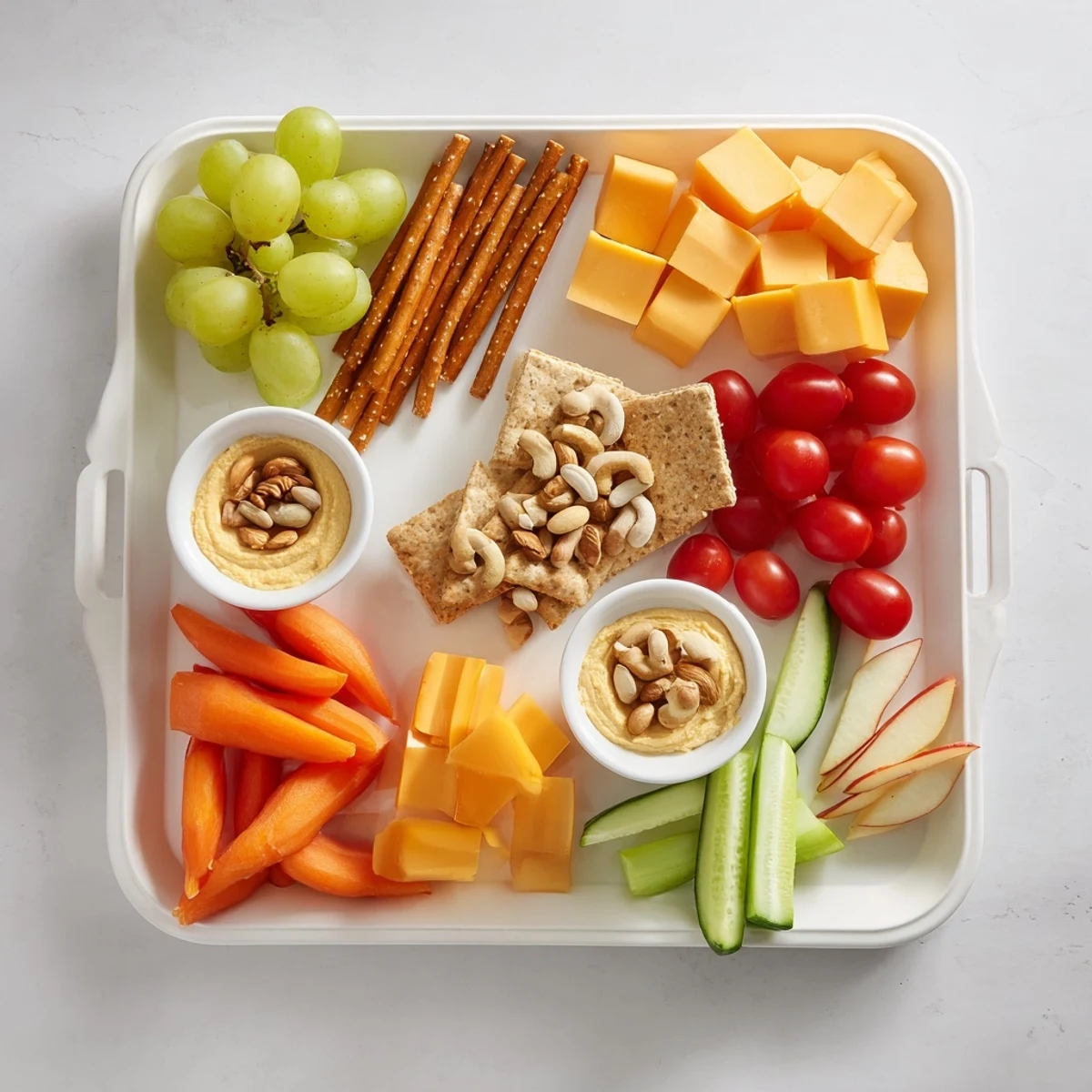 Road trip snack platter: A visually appealing arrangement of savory and sweet treats ready for travel.
