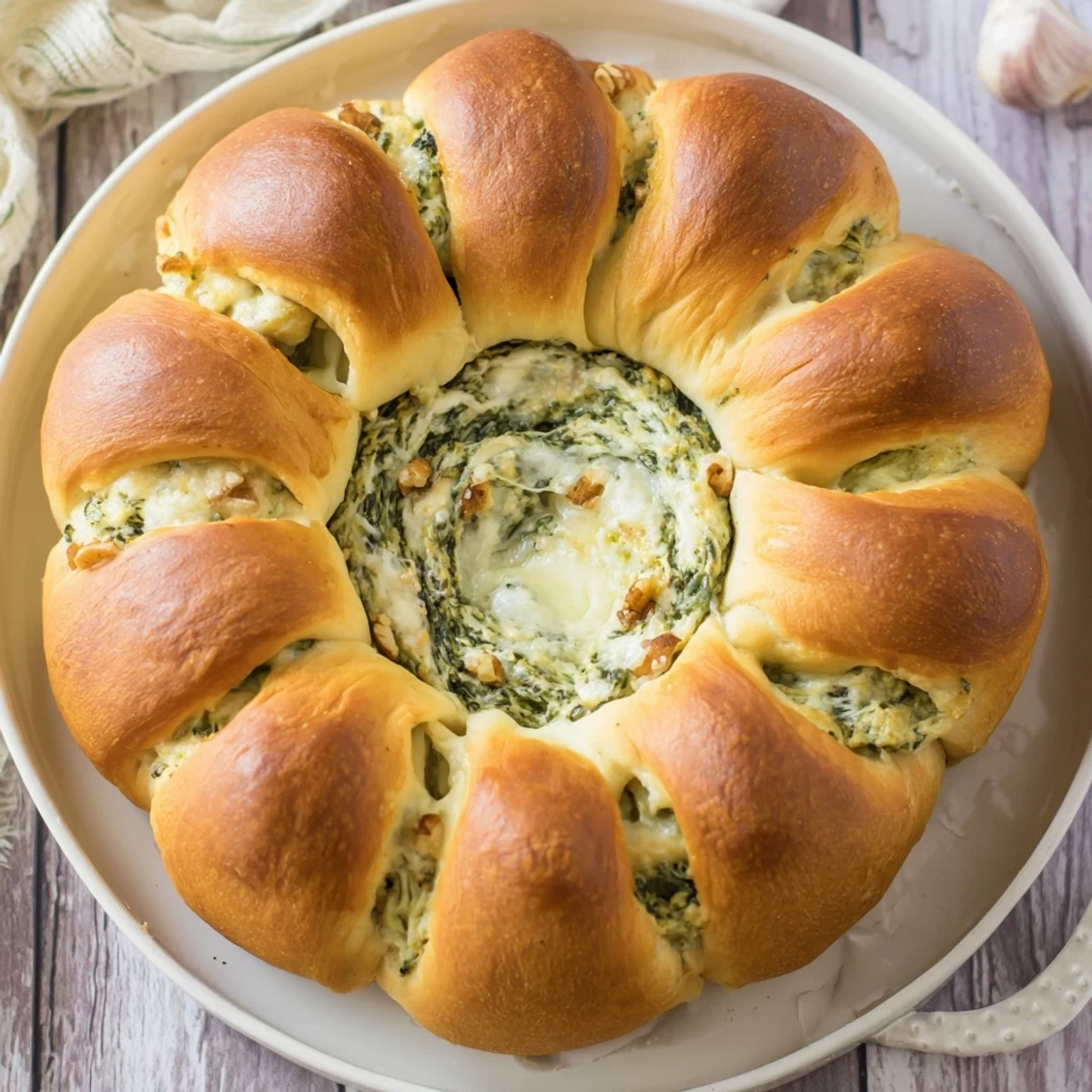 This savory Reindeer Antler Spinach Dip Ring features bubbling creamy spinach inside a soft pull-apart bread.