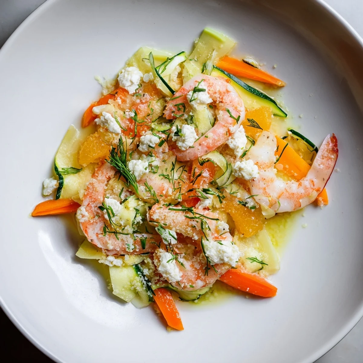 Eye-catching The Coral Reef recipe: tender shrimp and bright citrus artfully arranged to mimic the ocean.