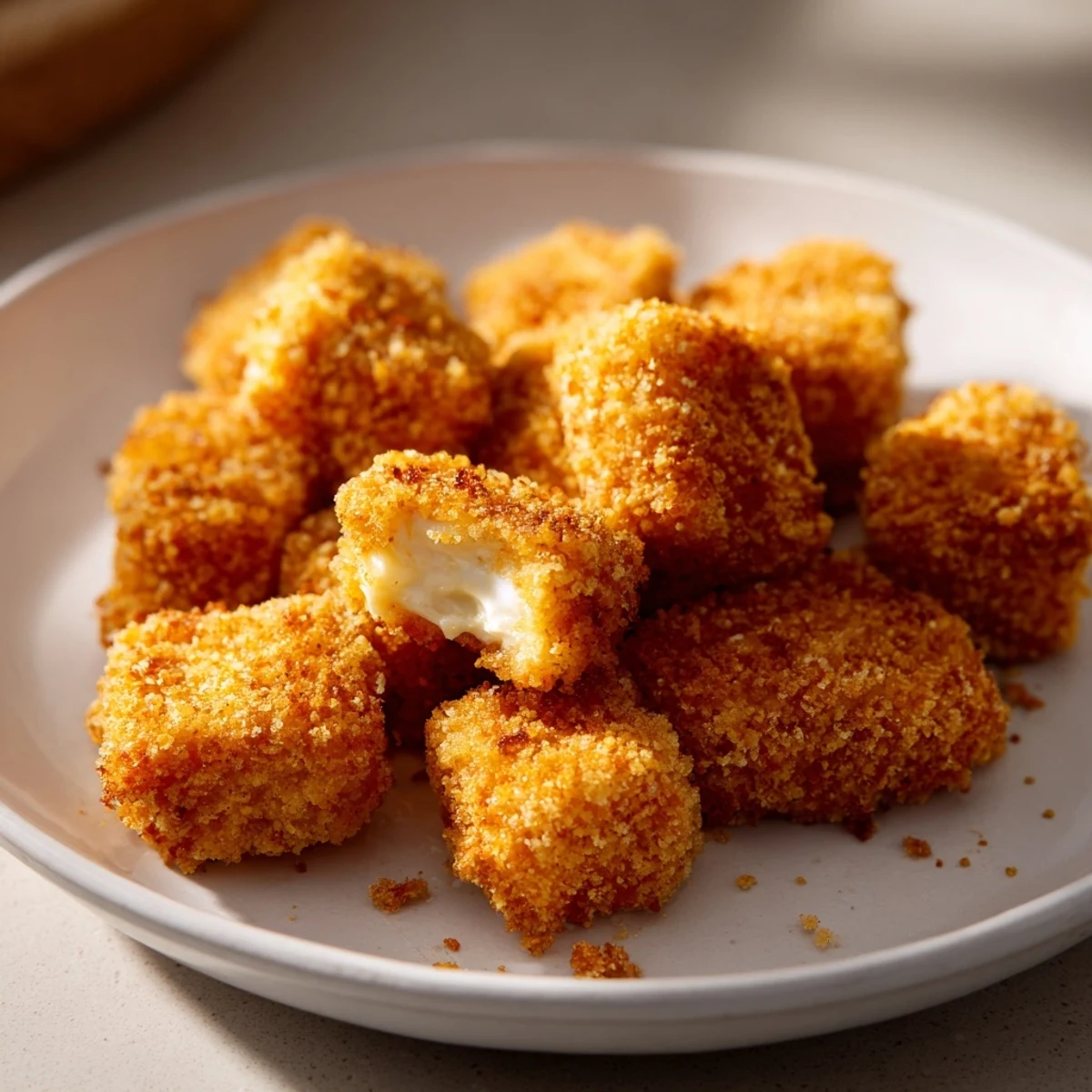 Golden, crispy Air Fryer Un-Fried Chicken Nuggets ready to dip in savory honey mustard!