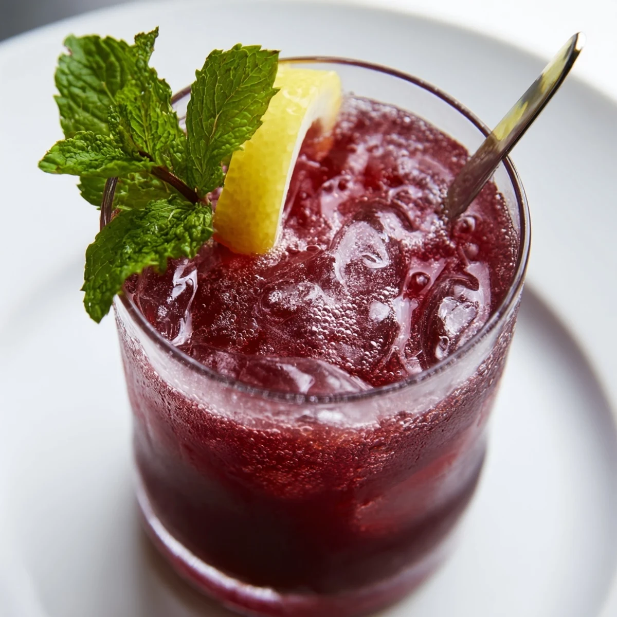 Vibrant image: a clear glass of Sleepy Girl Cherry Mocktail, perfectly chilled and ready to enjoy.