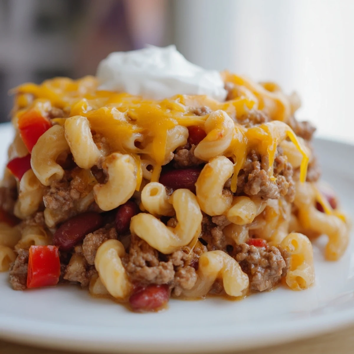 The creamy, cheesy goodness of one-pot chili mac, perfect for a comforting weeknight meal.