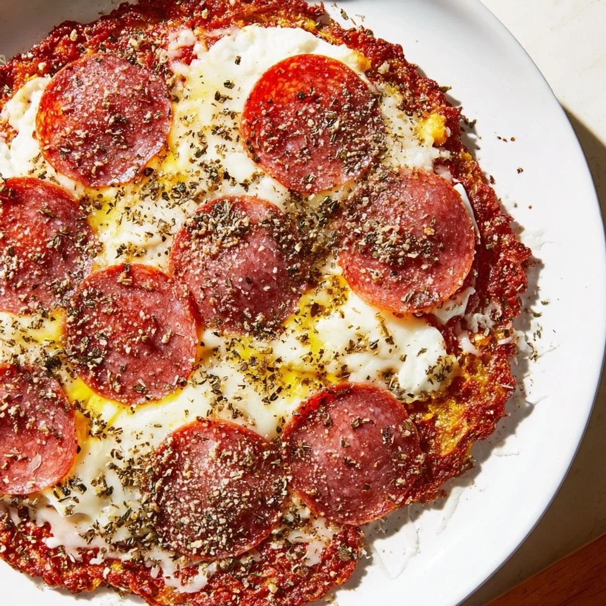 A Meat Pizza Pepperoni Stack, bubbling with cheese and crisp pepperoni, offers a delicious low-carb dinner.