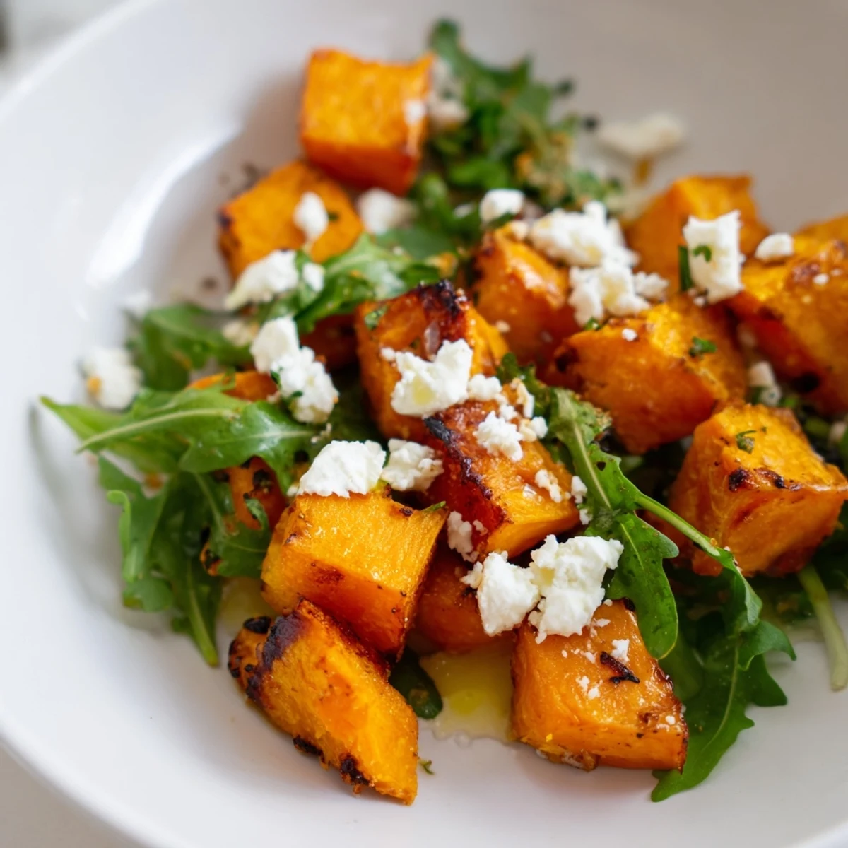 Serve this bright Roasted Sweet Potato Salad on a white plate for a stunning, nutrient-packed lunch or easy weeknight dinner side dish.