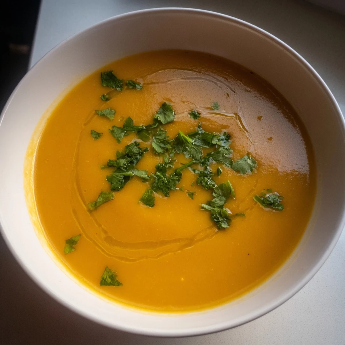 Roasted butternut squash and lentil soup simmering in a pot, featuring carrots, onions, and warming spices for a hearty vegan meal.