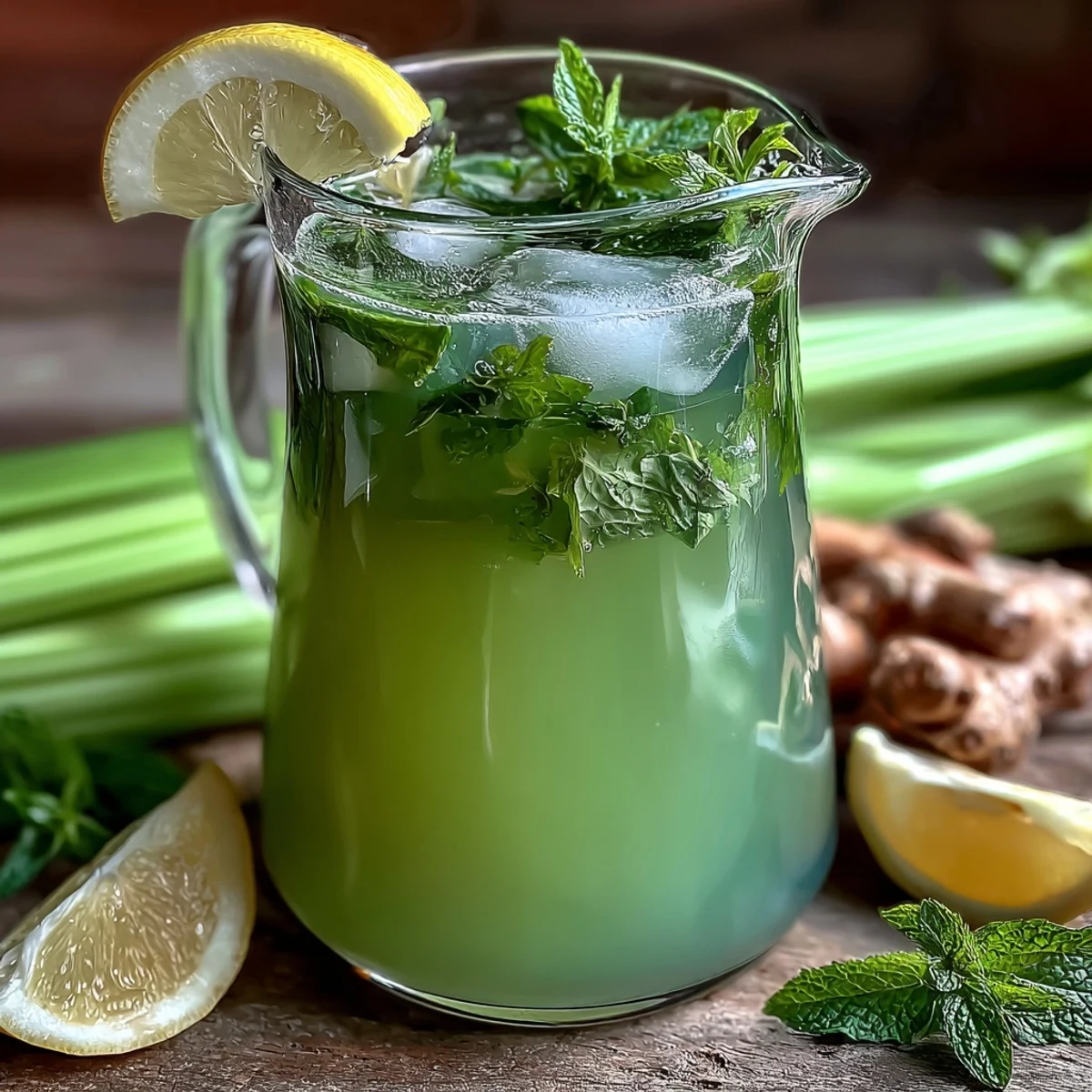 Vibrant Celery Ginger Lemon Juice ready for a healthy morning boost.