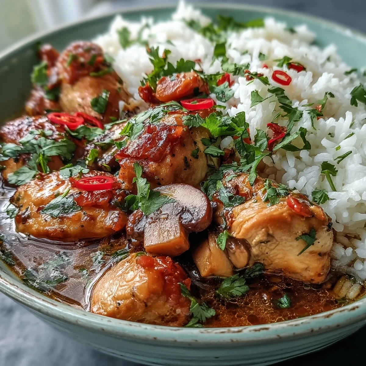 A close-up of Thai Coconut Curry Soup featuring vibrant carrots and red chili slices, with a lime wedge and spoon beside the aromatic bowl.