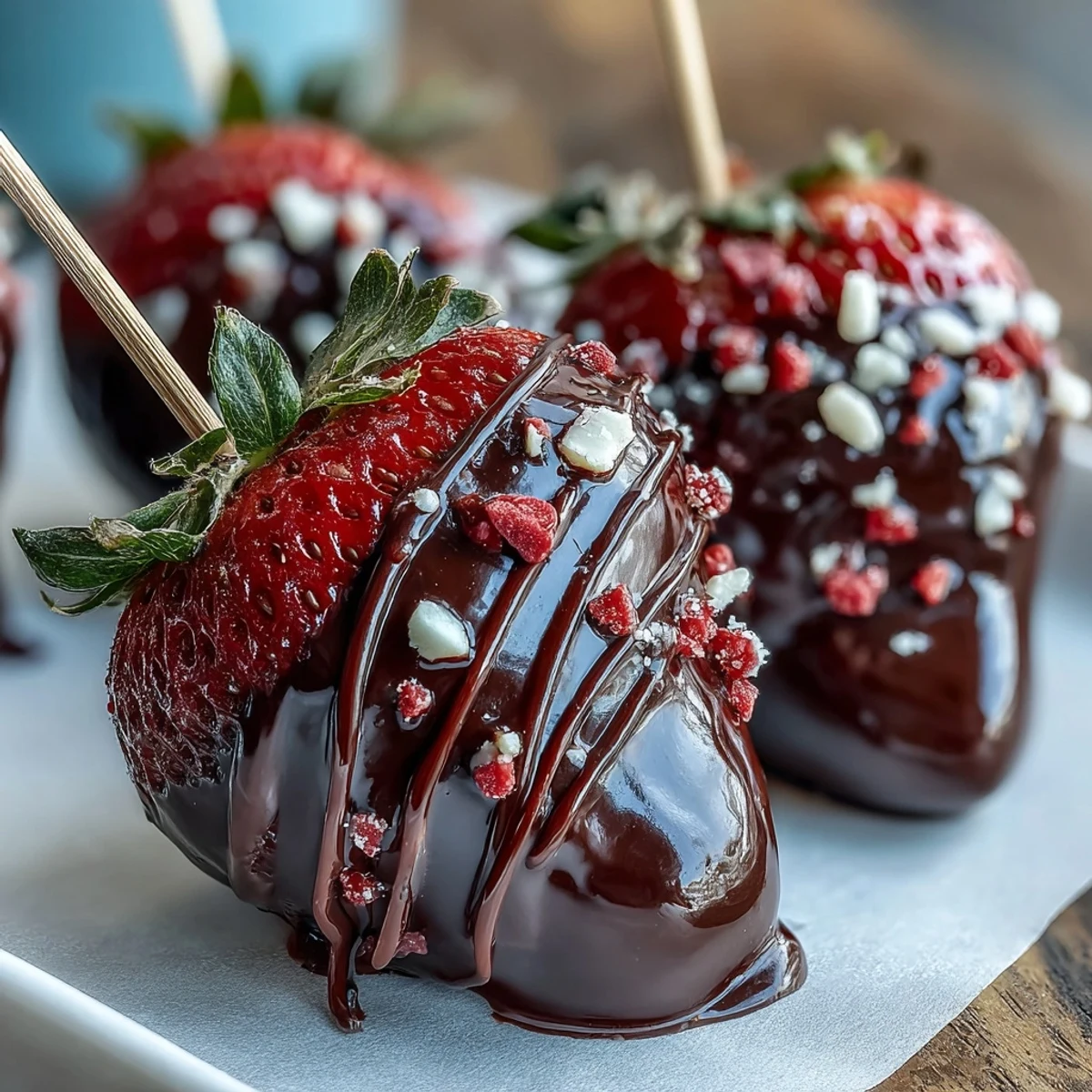 Romantic chocolate-dipped strawberry bouquet arranged in a vase, perfect for Valentine's Day gifting.