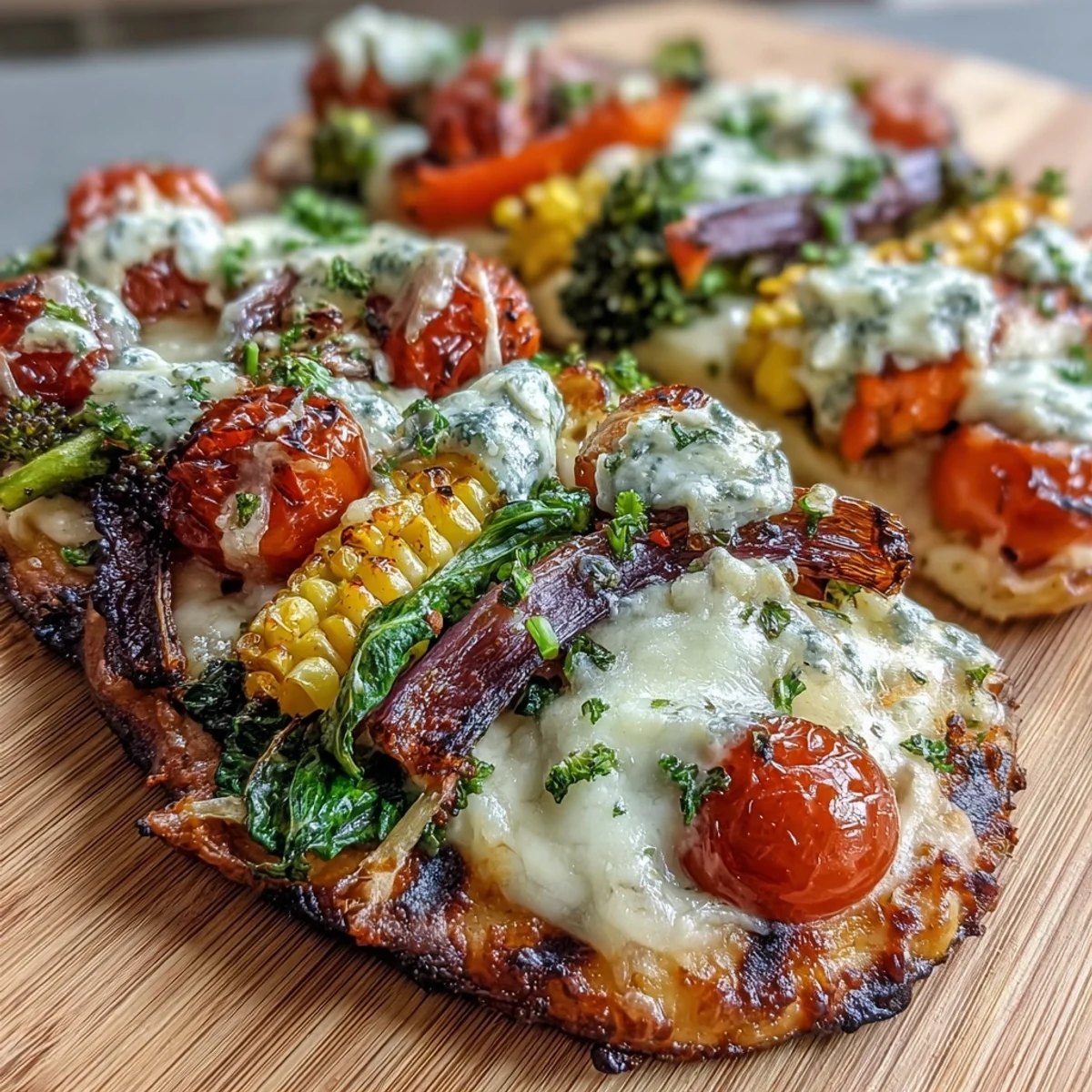 A festive and nutritious St. Patrick's Day Rainbow Veggie Flatbread Pizza, perfect for a fun, family-friendly meal or party platter.