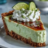 Vibrant no-bake key lime pie, a sweet and tangy dessert with a crumbly crust.