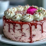 Beautifully frosted Rosé Velvet Cake, a perfect centerpiece for any celebration.