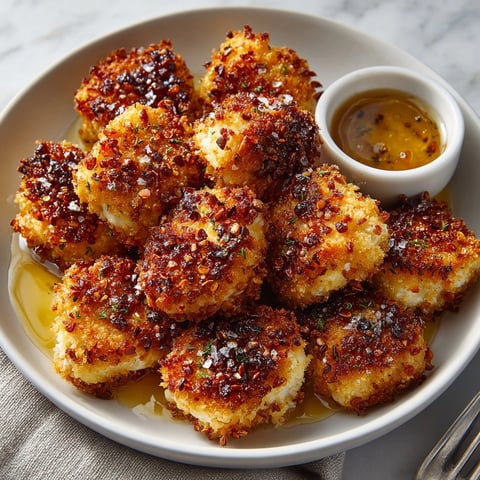 Golden-brown Pretzel-Crusted Chicken Bites, fresh from the oven, sprinkled with aromatic spices.