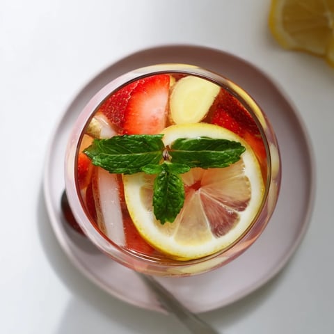 Refreshing kombucha-style home-brew mocktails garnished with fresh mint and berries.  