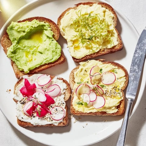 Vibrant Bright & Bold Breakfast Toasts topped with colorful ube and fresh avocado layers.  