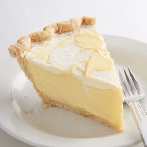 Creamy water pie cooling on a countertop, topped with fresh berries and whipped cream.  