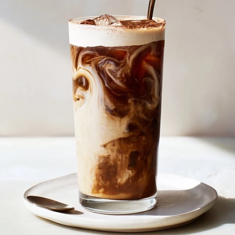Creamy tahini iced coffee served over ice, perfect for warm days.  