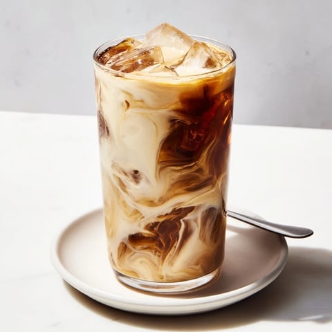 A creamy tahini iced coffee filled with cold brew and almond milk.  