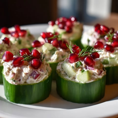 Delicate snowflake-shaped Winter Salad cucumber cups overflowing with a cool, creamy filling, ready to serve.