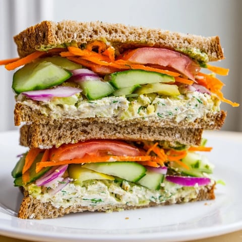 A fully loaded Crunchy Dill Pickle Sandwich, showcasing layers of tangy pickles and fresh veggies.