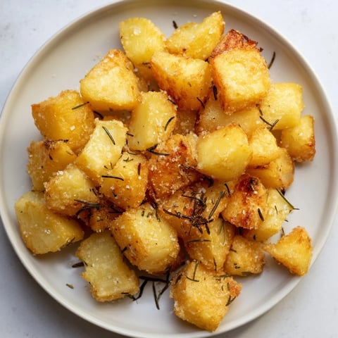 Golden-brown Beef Tallow Roasted Potatoes, crispy and seasoned, fragrant with rosemary and ready to serve.