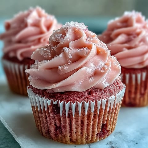 Freshly baked Pink Velvet Cupcakes with vanilla buttercream frosting, showcasing their soft crumb and delicate pink hue.