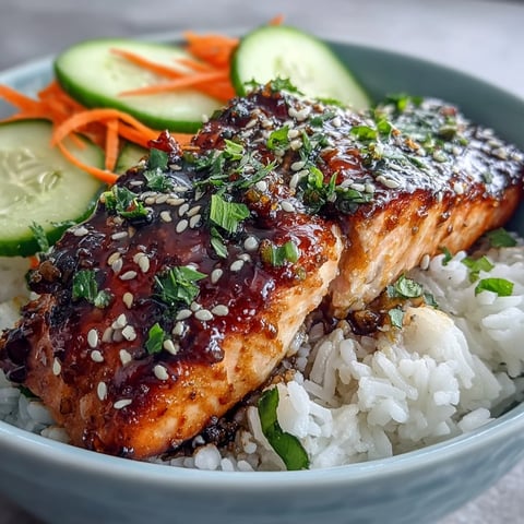 Crispy Asian-Inspired Salmon Bowl with glazed fish, fluffy rice, colorful veggies, and sesame seeds, served with lime wedges.