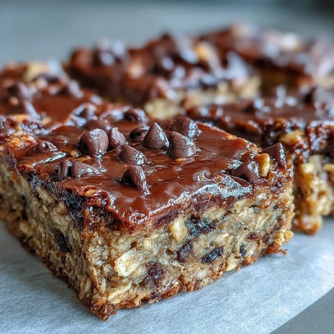 Golden-brown baked oatmeal bars studded with chocolate chips on a white plate, ready to eat.
