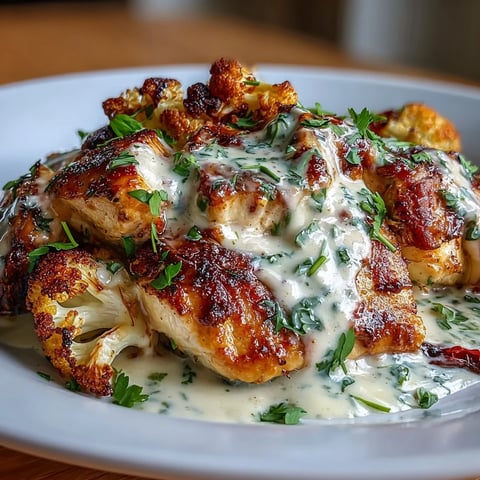 Keto Creamy Poblano Chicken with Roasted Cauliflower - A rich, creamy poblano sauce coats tender chicken breast, served alongside golden roasted cauliflower for a satisfying low-carb dinner.
