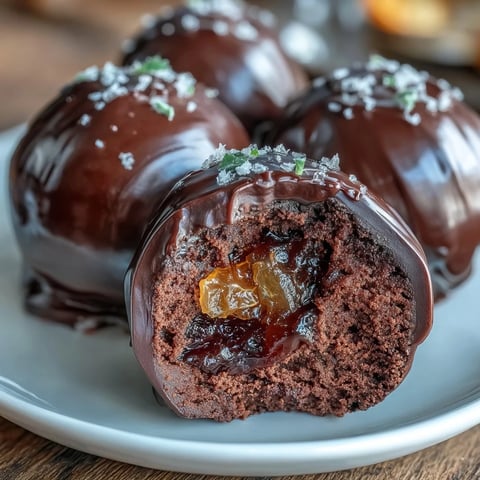 Velvety dark chocolate truffles with a luscious candied orange center, ideal for a homemade Valentine's Day treat.