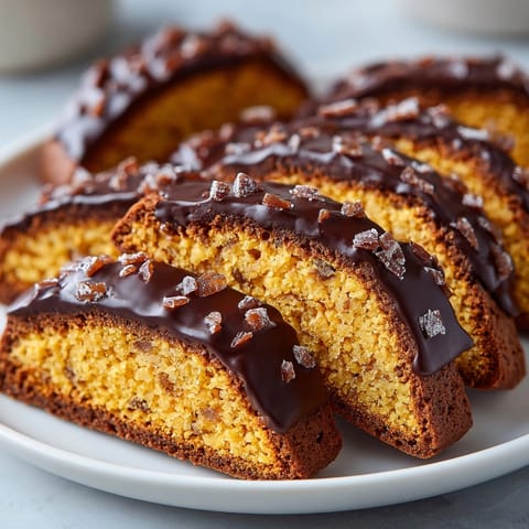 Close-up of crunchy Chocolate-Dipped Gingerbread Biscotti, the dark chocolate glistening; inviting holiday treat.
