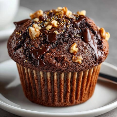 Freshly baked Olympic Chocolate Muffins, studded with dark chocolate chips and served warm.