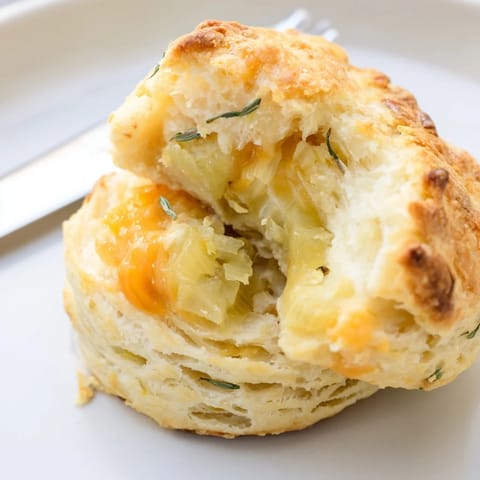 Savory Cheesy Pickle Stuffed Biscuits, perfectly baked and oozing with gooey cheese goodness.  